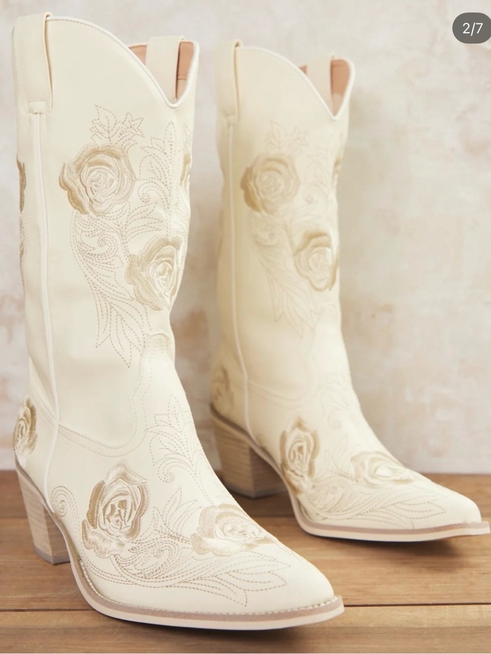 Altar'd State Cream Floral Embroidered Lace-Up Western Boots